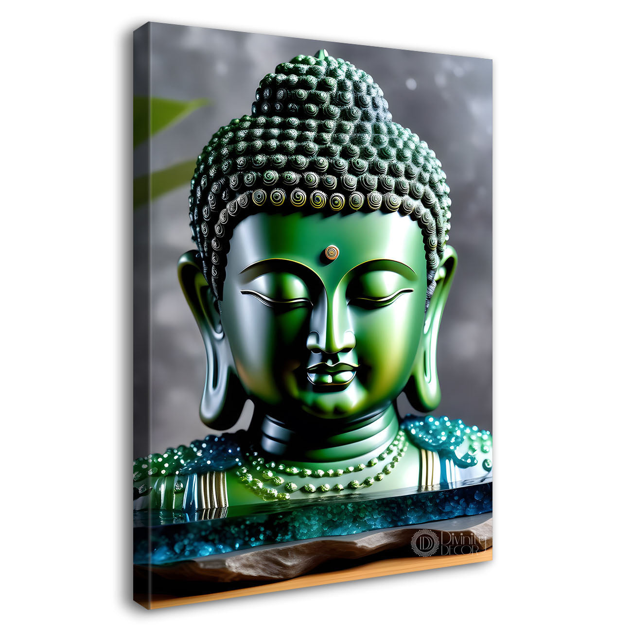 Green textured buddha face in grey background   - Buddha-V-149