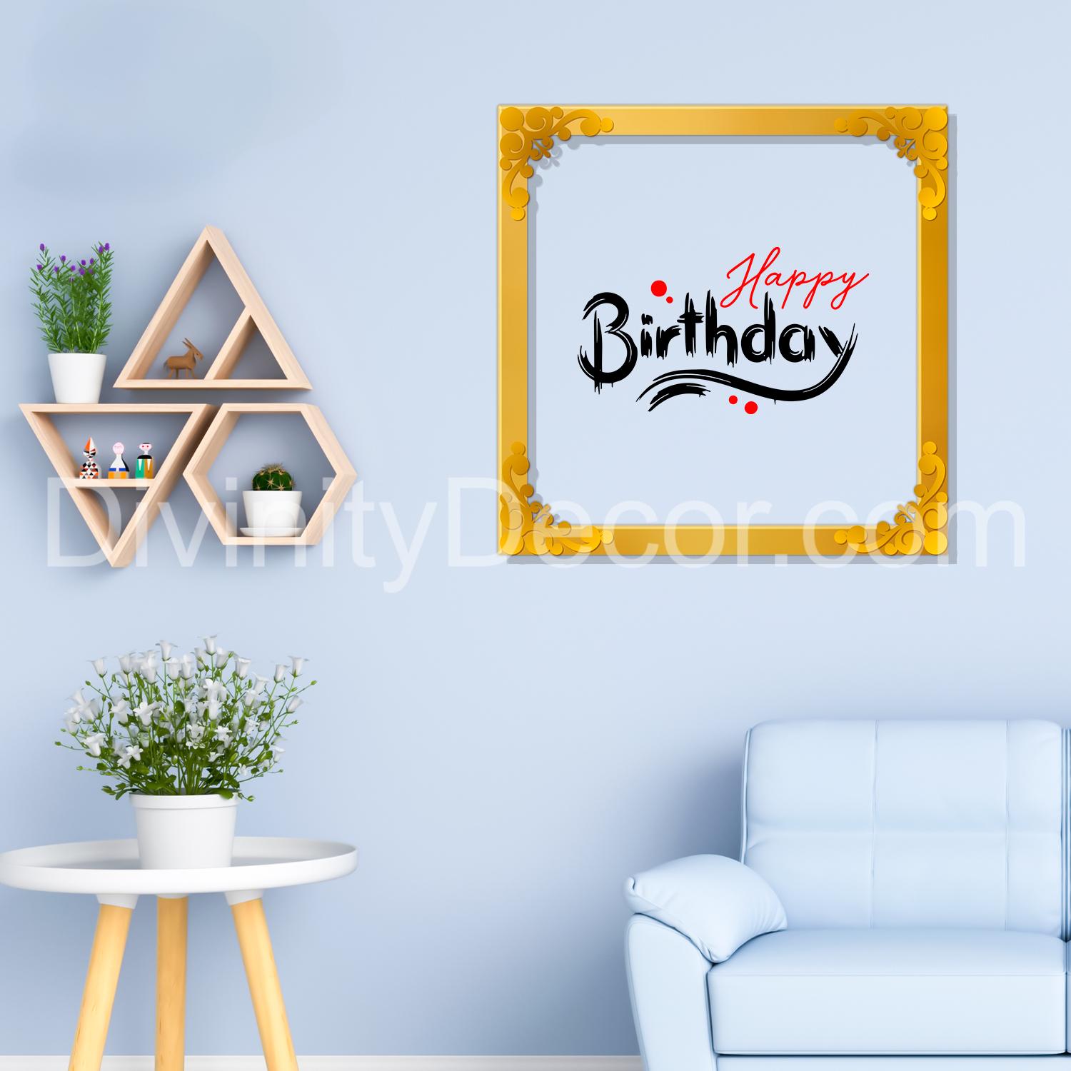 Happy birthday Golden Plaque for Gifting, Wall Decor Clear UV print with Golden Border-14