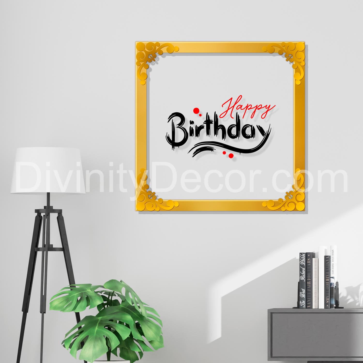Happy birthday Golden Plaque for Gifting, Wall Decor Clear UV print with Golden Border-14