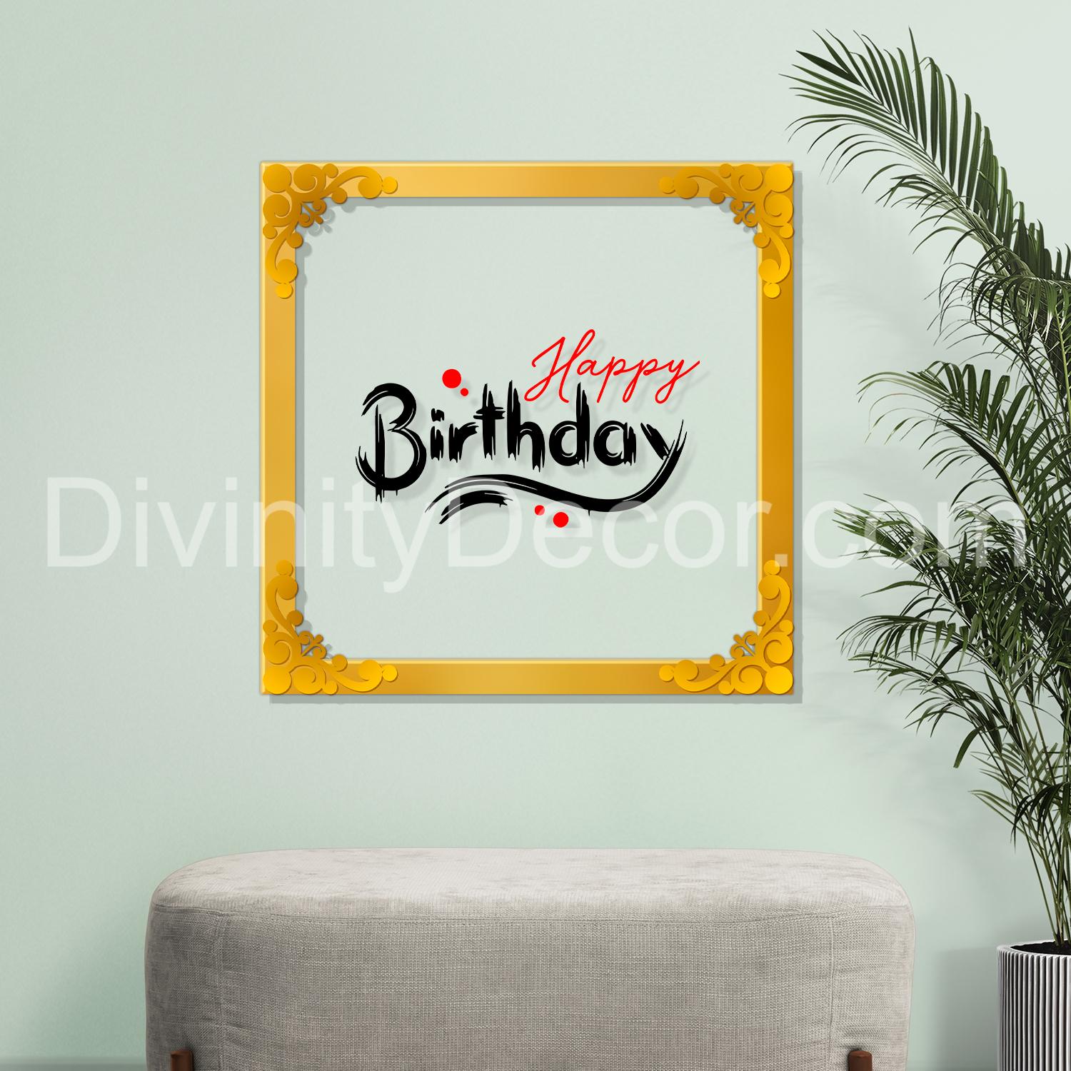 Happy birthday Golden Plaque for Gifting, Wall Decor Clear UV print with Golden Border-14