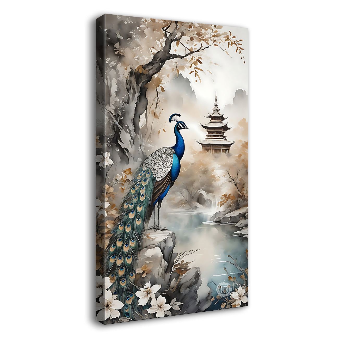 Peacock on branch with light background modenr art  - Design - Peacock-V-14