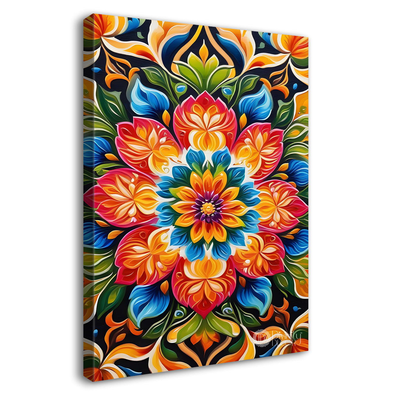 Colourful flower in mandala design textured painting - Flower-V-14