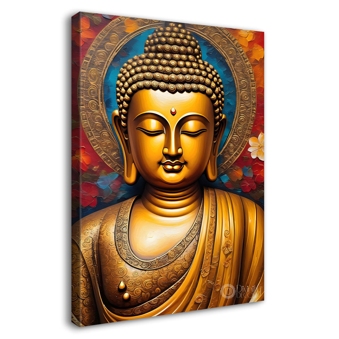 Golden buddha with colourful background textured painting- Buddha-V-14