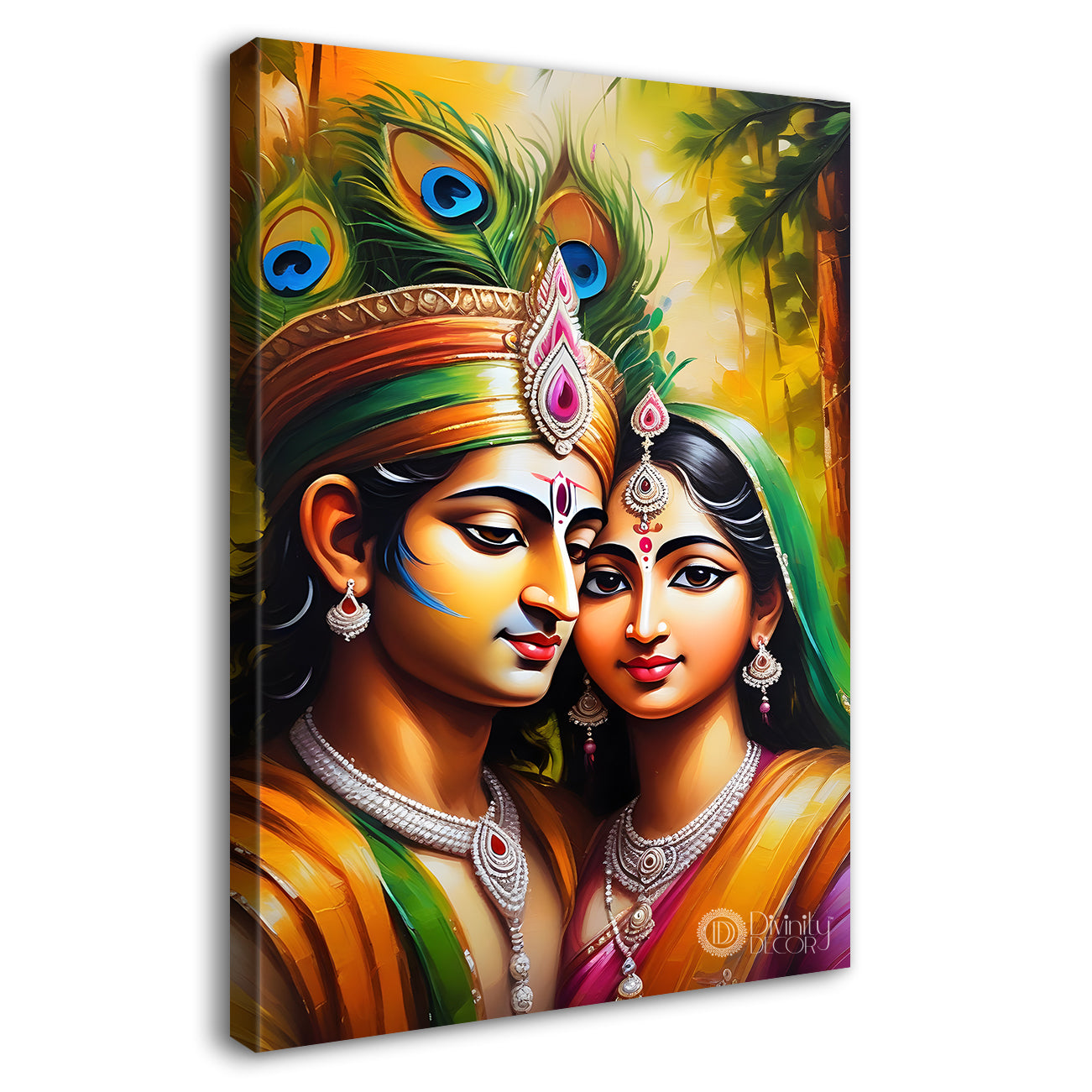 Krishna with radha in yellow background textured art Canvas Painting - Design - Krishna-V-14