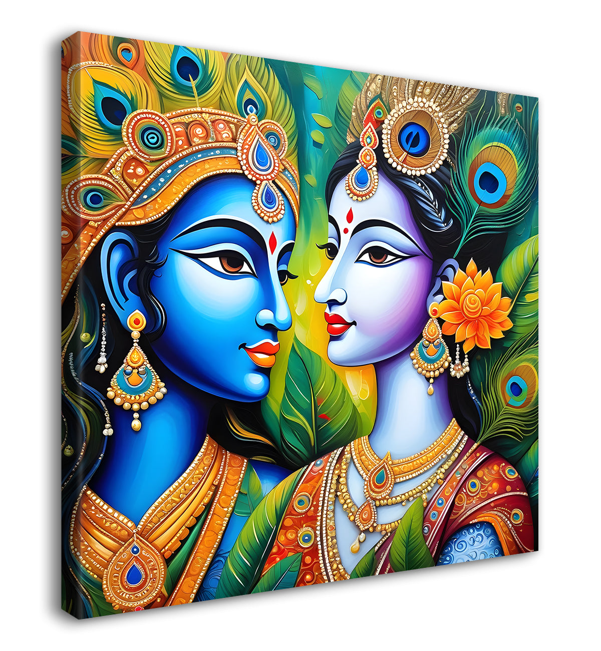 Blue face of krishna with radha in oil painting Canvas Painting 24X24- Design - Krishna-S-14