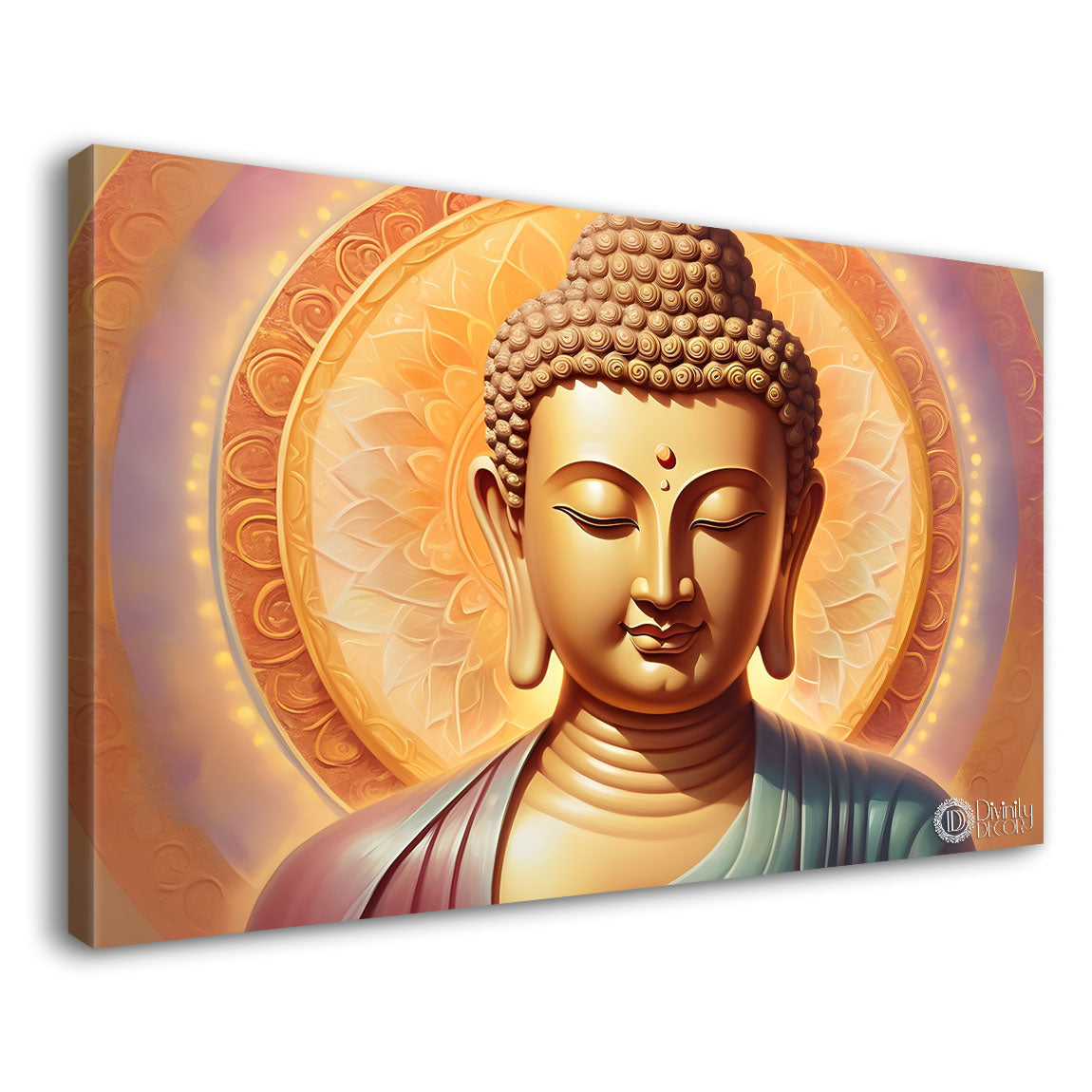 Golden buddha with cream color background textured painting Canvas Wall Painting - Buddha-150