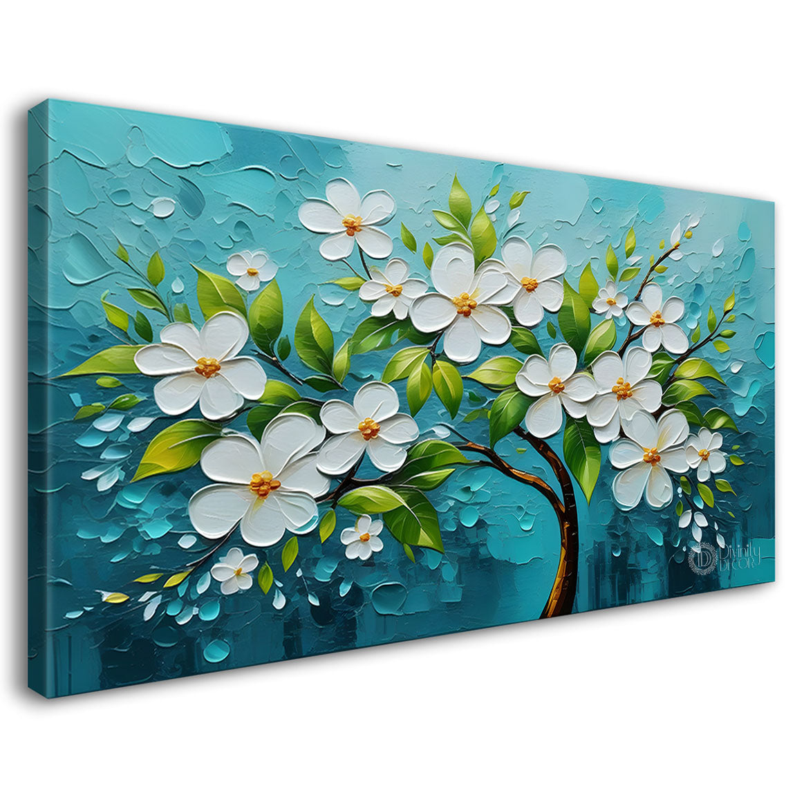 White flower tree in textured background oil painting- Design - Tree-150