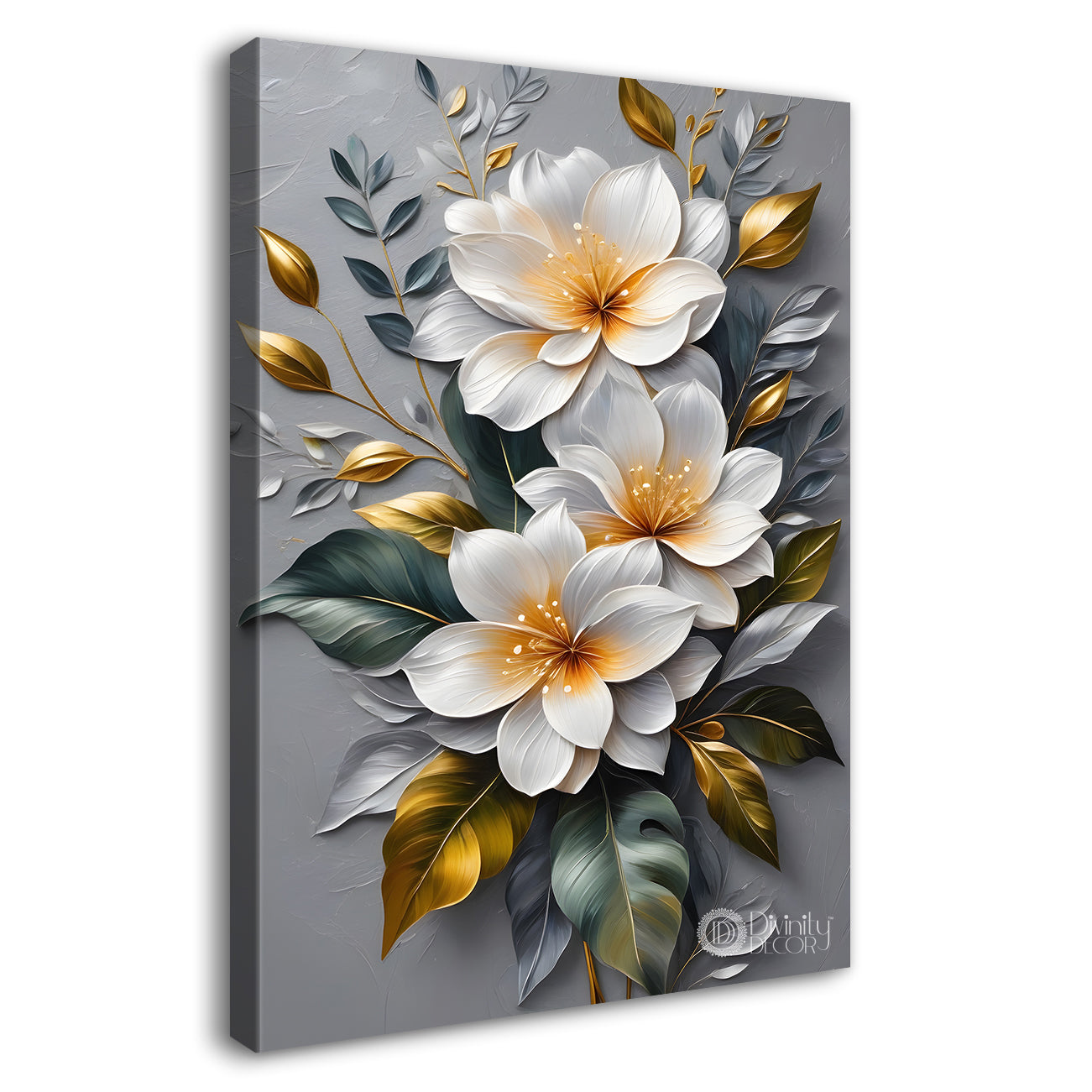 White flowers with grey background painting- Flower-V-150