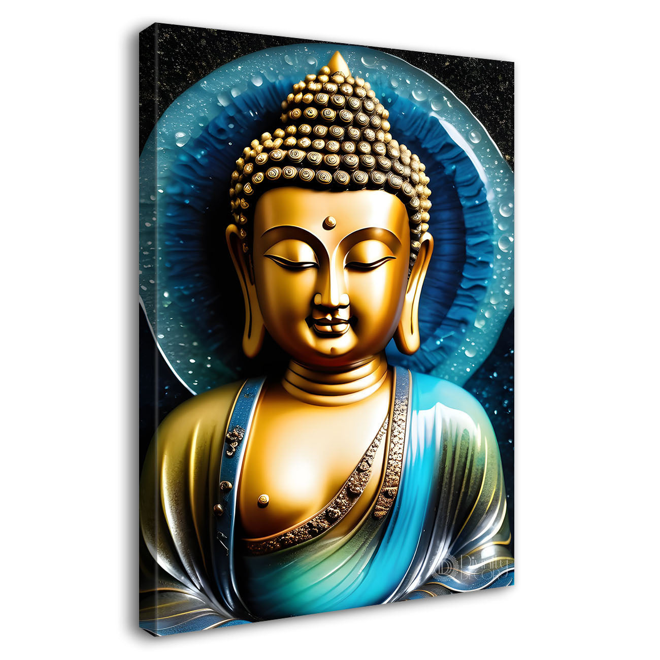 Golden buddha with blue chakra background painting - Buddha-V-150