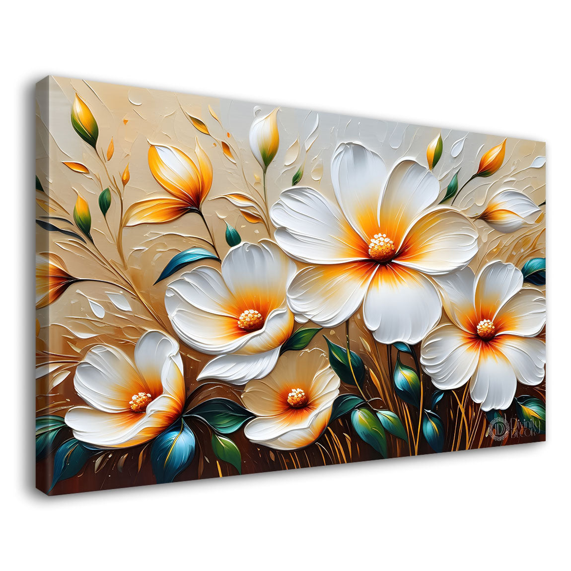 White flowers with light textured painting- Design - Flower-150