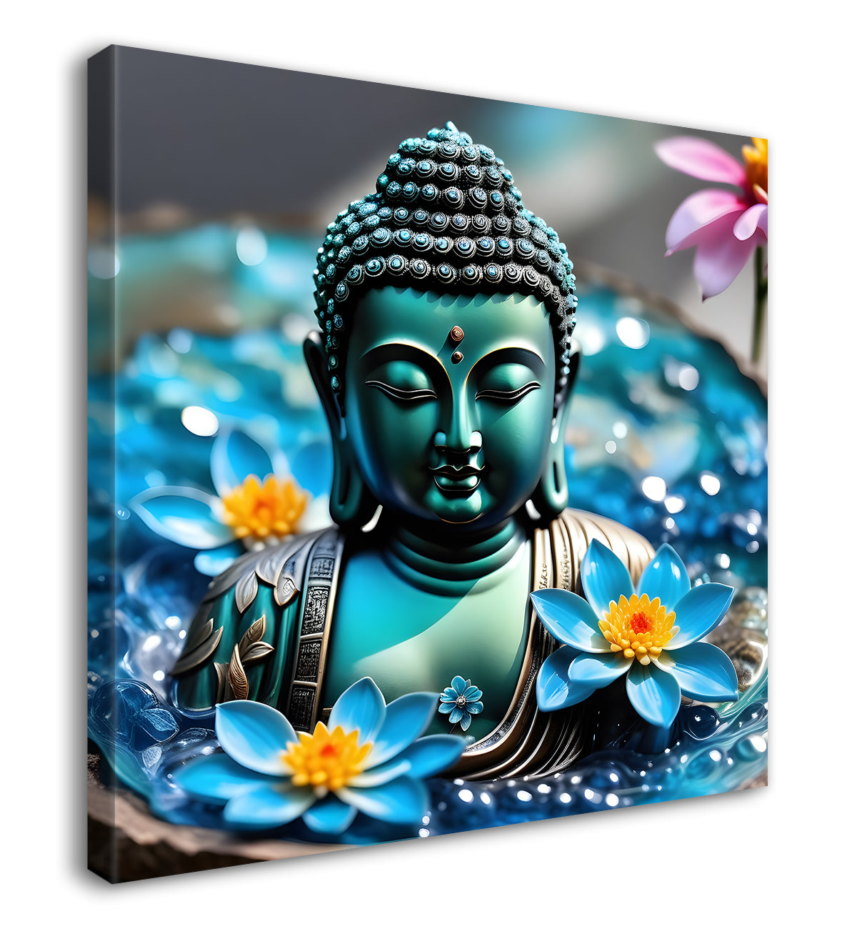 Lord Buddha Rasin art marble finish Golden painting 24x24 inch Buddha-S-150