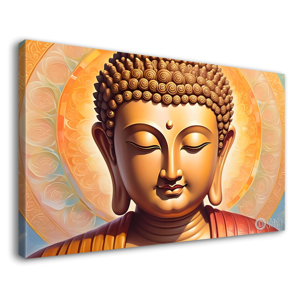 Golden buddha with cream color background textured painting Canvas Wall Painting - Buddha-151