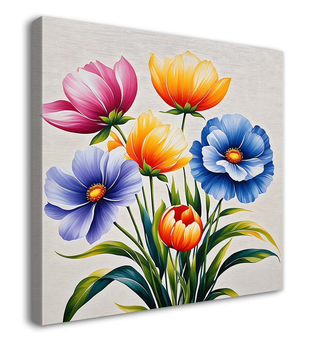 Colourful  flowers in grey textured painting - Flower-S-151