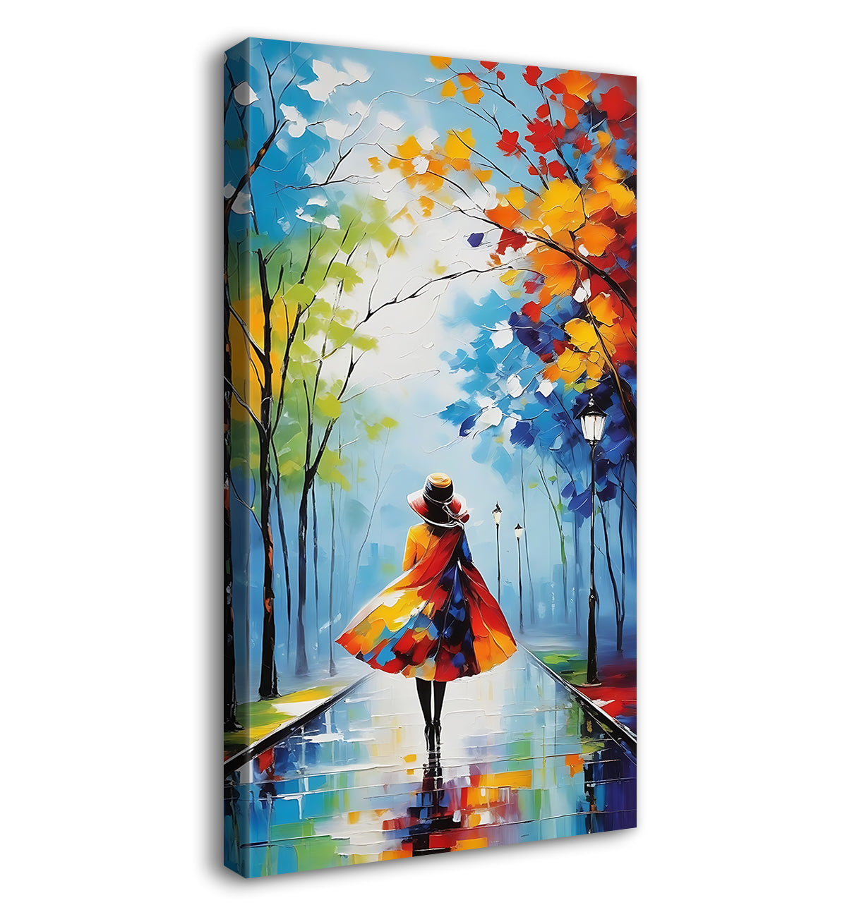 Girl walking on a road in colourful background painting Canvas Painting - Nature Art -V-151