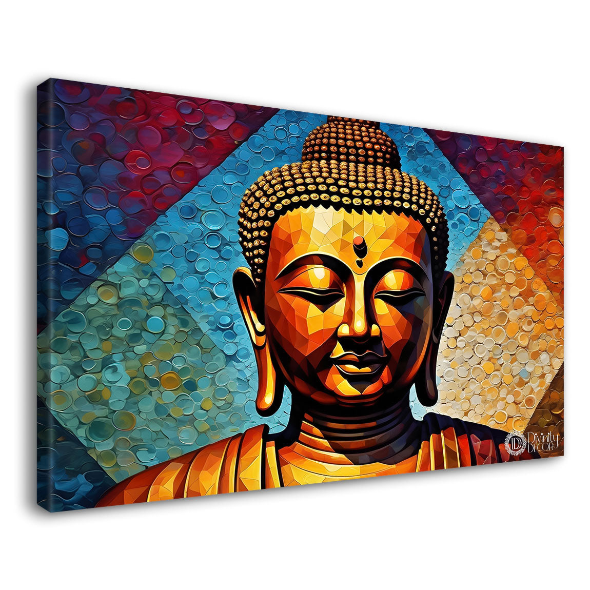 Golden buddha with colorful background textured painting Canvas Wall Painting - Buddha-152