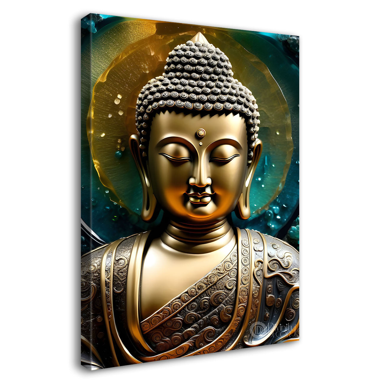Golden buddha with colourufl texturd painting - Buddha-V-152