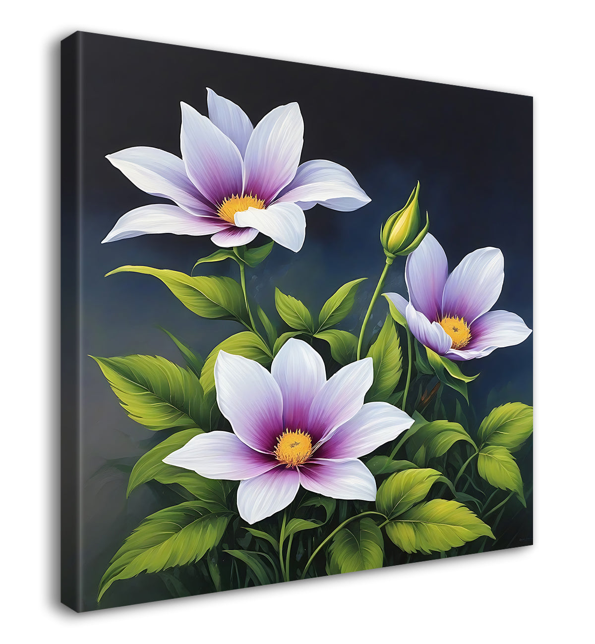 Purple flowers in dark textued painting - Flower-S-152