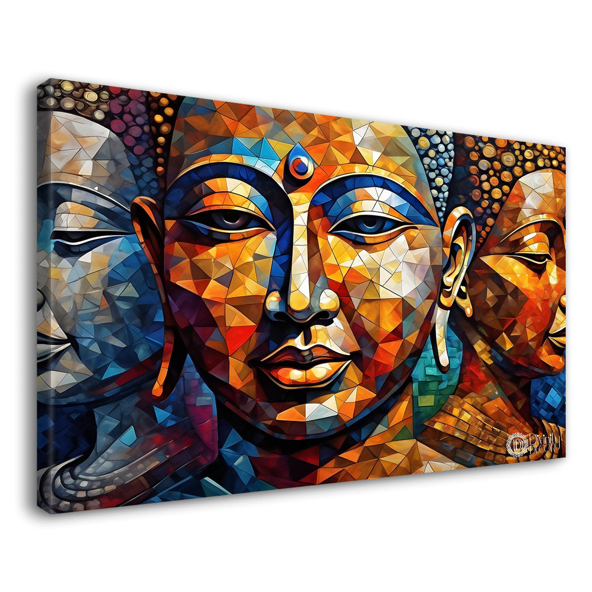 Three buddha with colorful background textured painting Canvas Wall Painting - Buddha-153