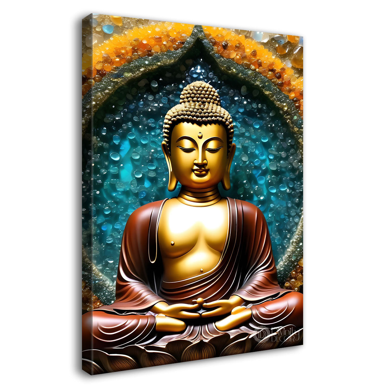 Golden buddha with colourufl texturd painting - Buddha-V-153