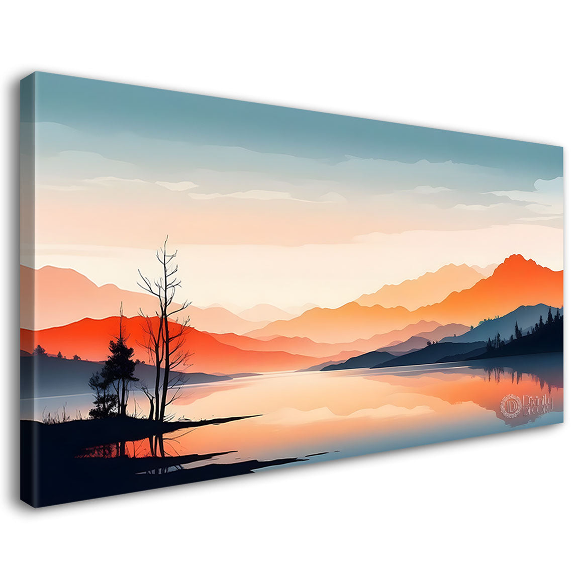 Mountains with orange shine in textured water color art Canvas Painting - Nature Art -153