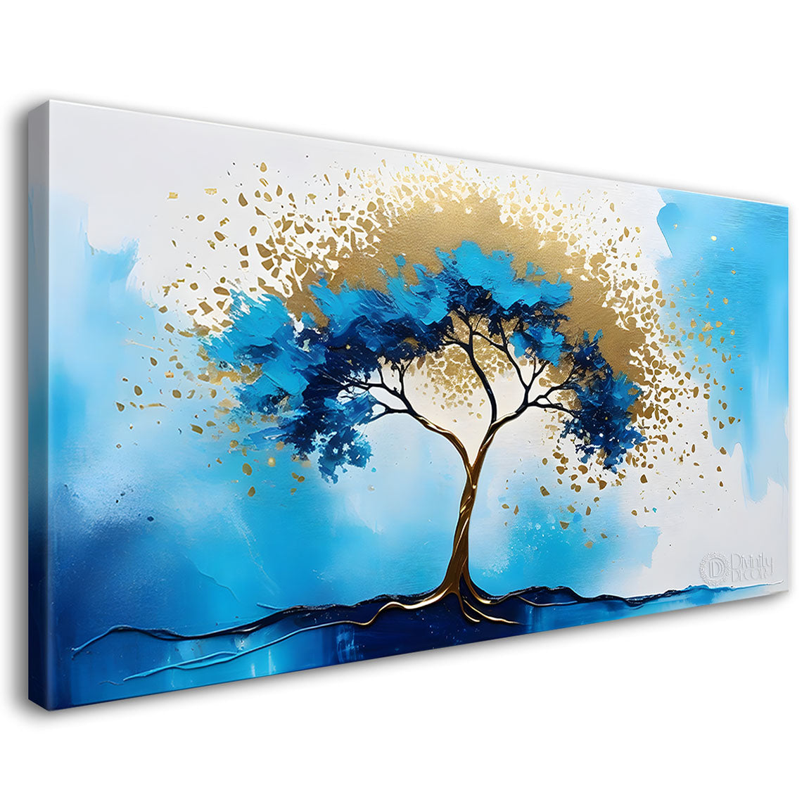 Aqua color tree in textured background modern art- Design - Tree-153