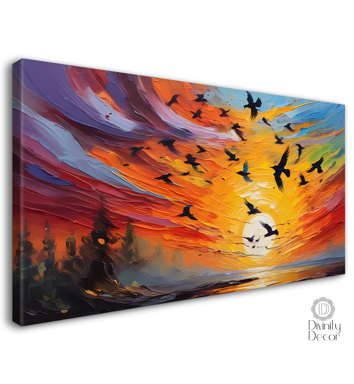 Flying birds in the colorful sky with sunrise textured background art.  - Design - Animal - 154