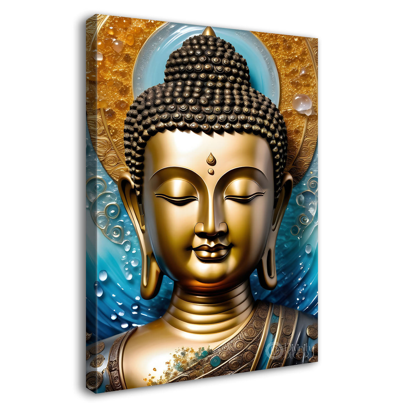 Golden buddha with colourufl texturd painting - Buddha-V-154