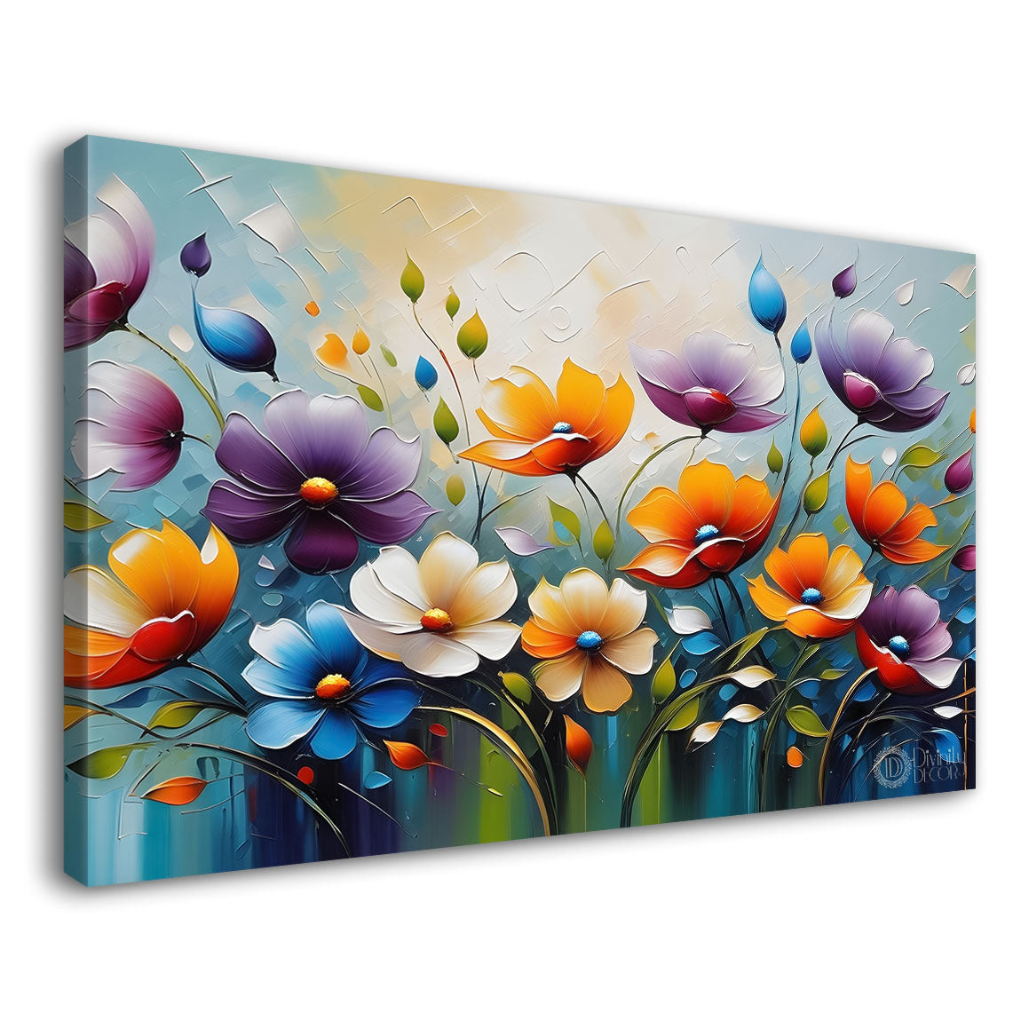 Colorful flowers with blue background- Design - Flower-154