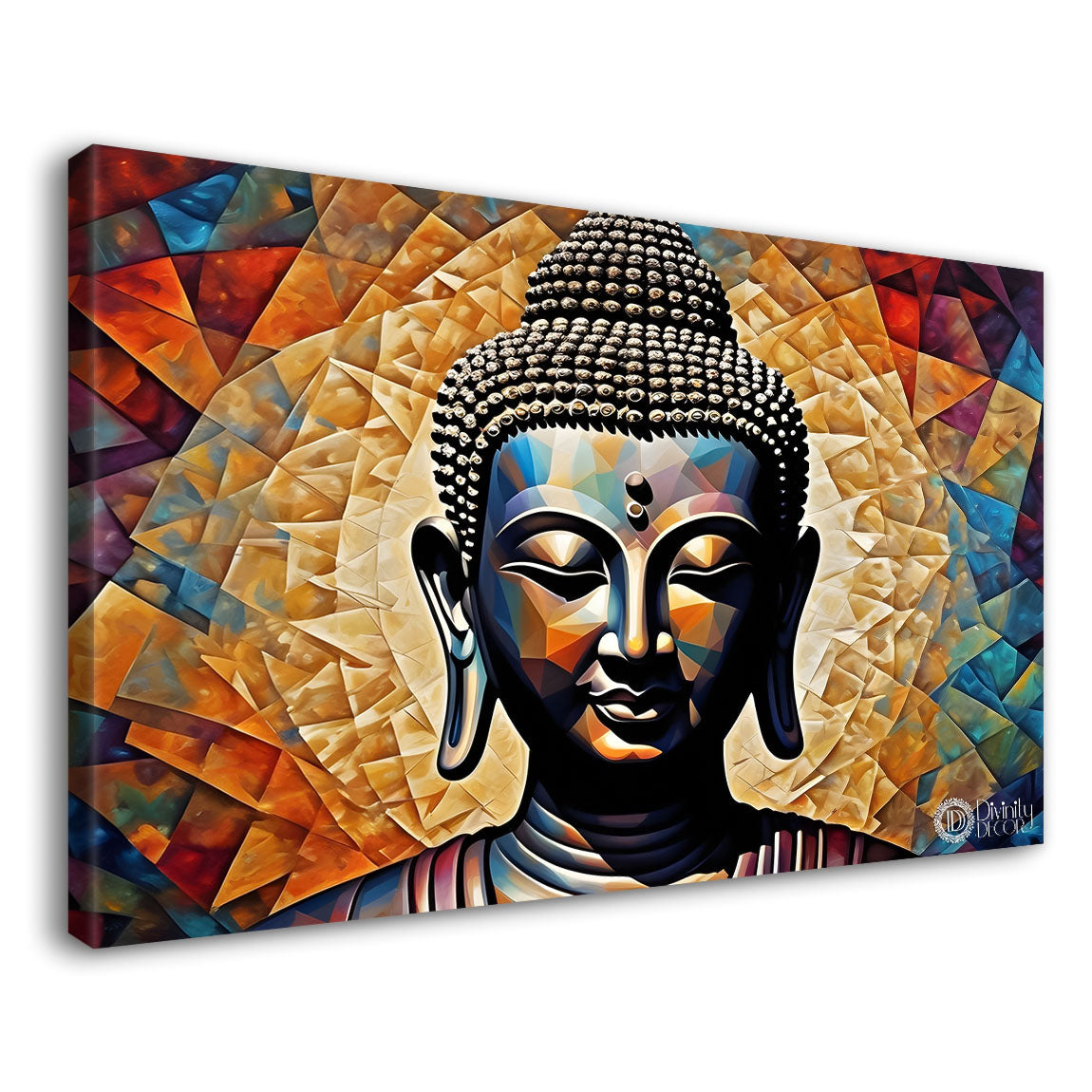 Golden buddha with colorful background textured painting Canvas Wall Painting - Buddha-155