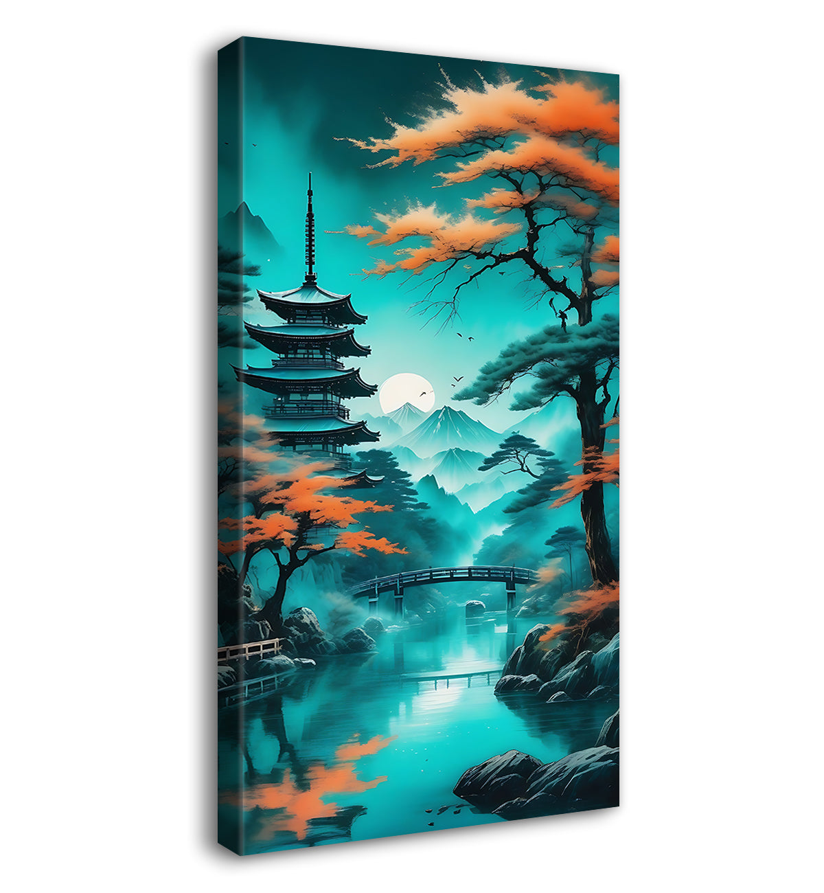 Orange trees in aqua green background textured art Canvas Painting - Nature Art -V-155