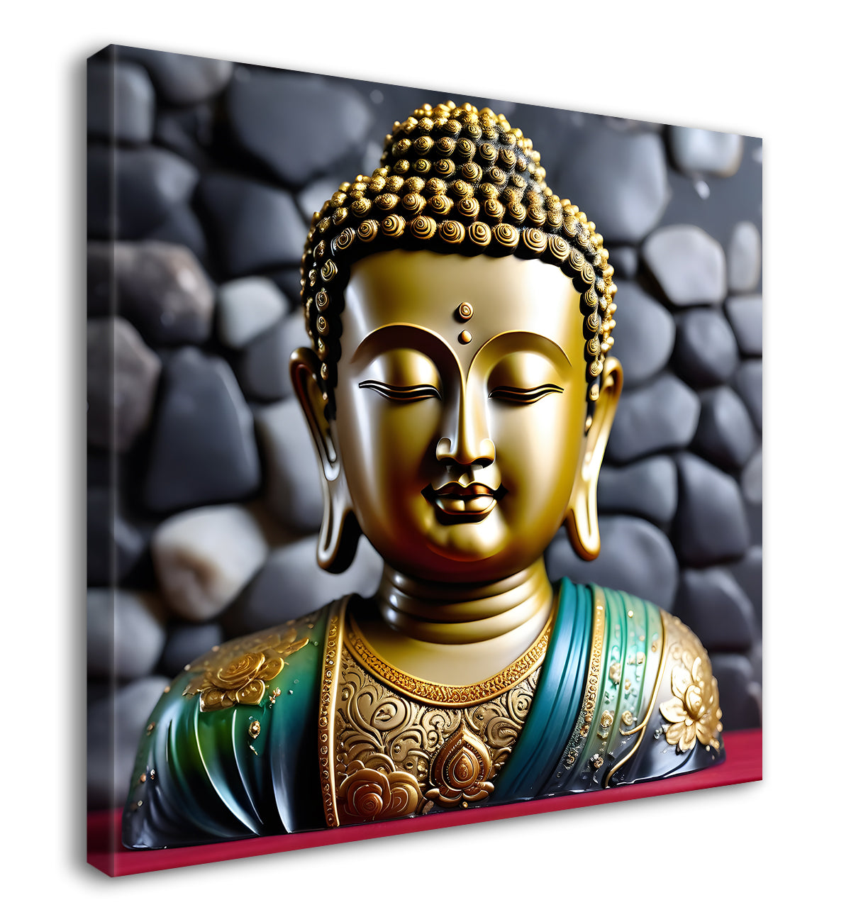 Lord Buddha with leaf and flower Rasin art marble finish Golden painting 24x24 inch Buddha-S-155