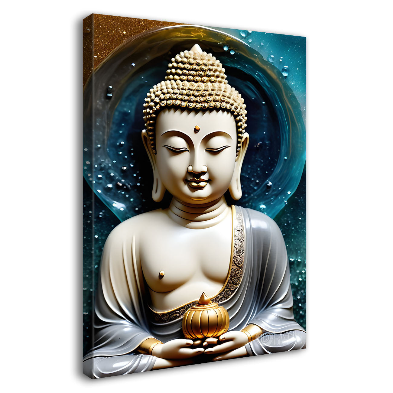 White buddha with colourful texturd painting - Buddha-V-155