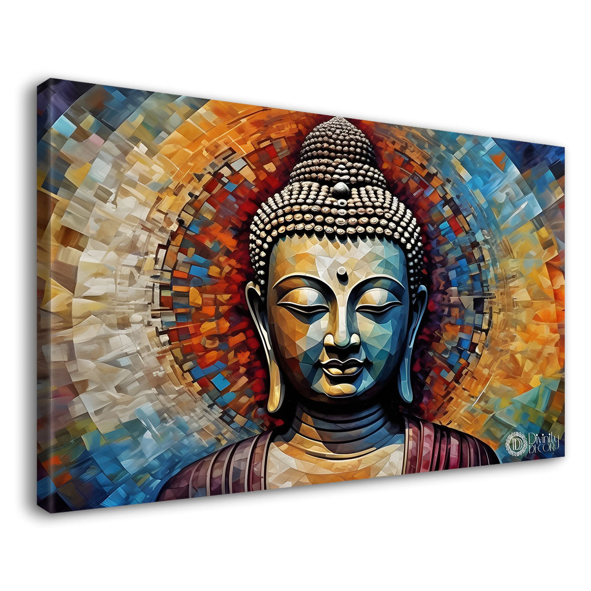 Golden buddha with colorful background textured painting Canvas Wall Painting - Buddha-156