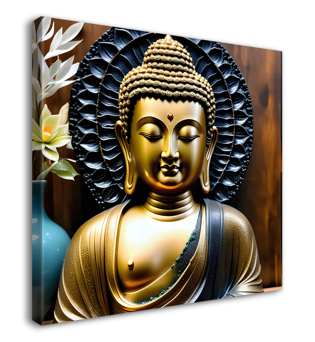 Lord Buddha Rasin art marble finish Golden painting 24x24 inch Buddha-S-156