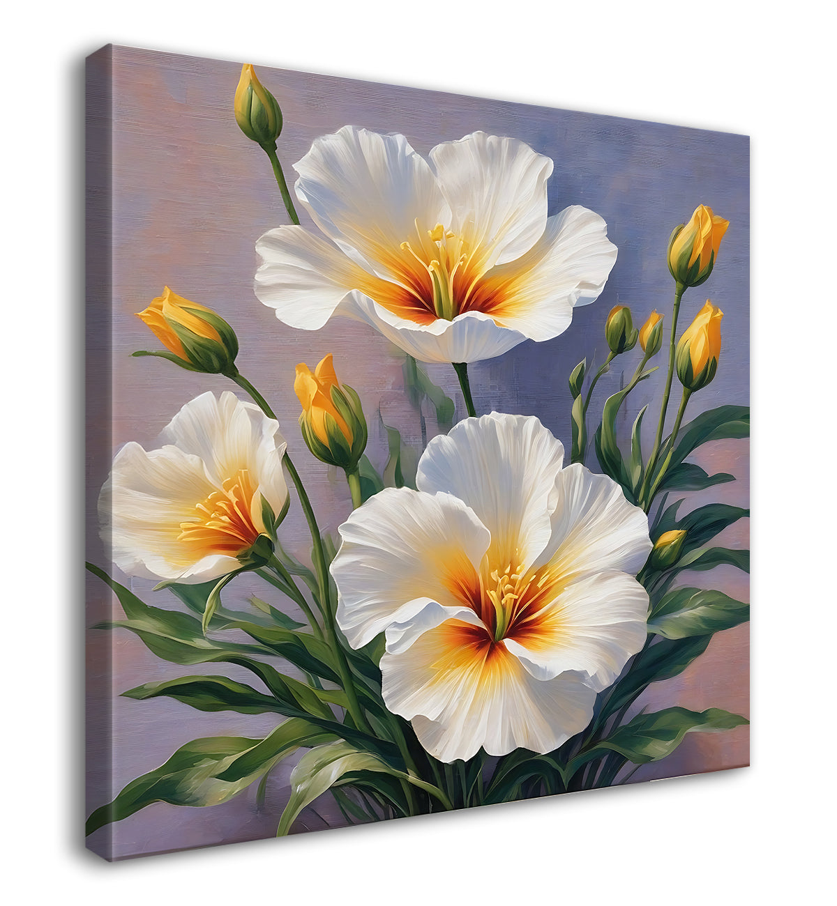 White flowers in grey textured painting- Flower-S-156