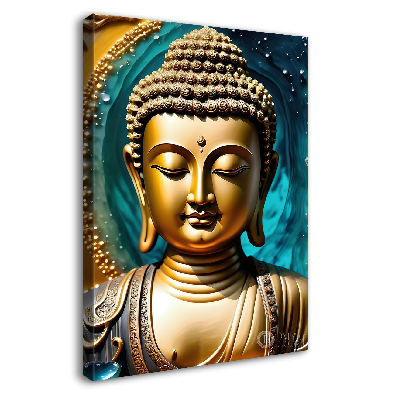 Golden buddha with blue texturd painting - Buddha-V-156