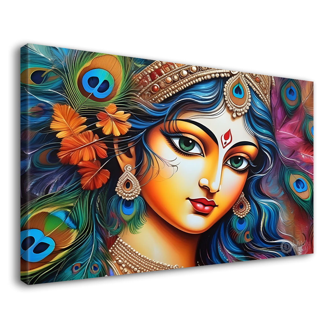Radha with peacock feather background painting Canvas Painting - Design - Krishna-156