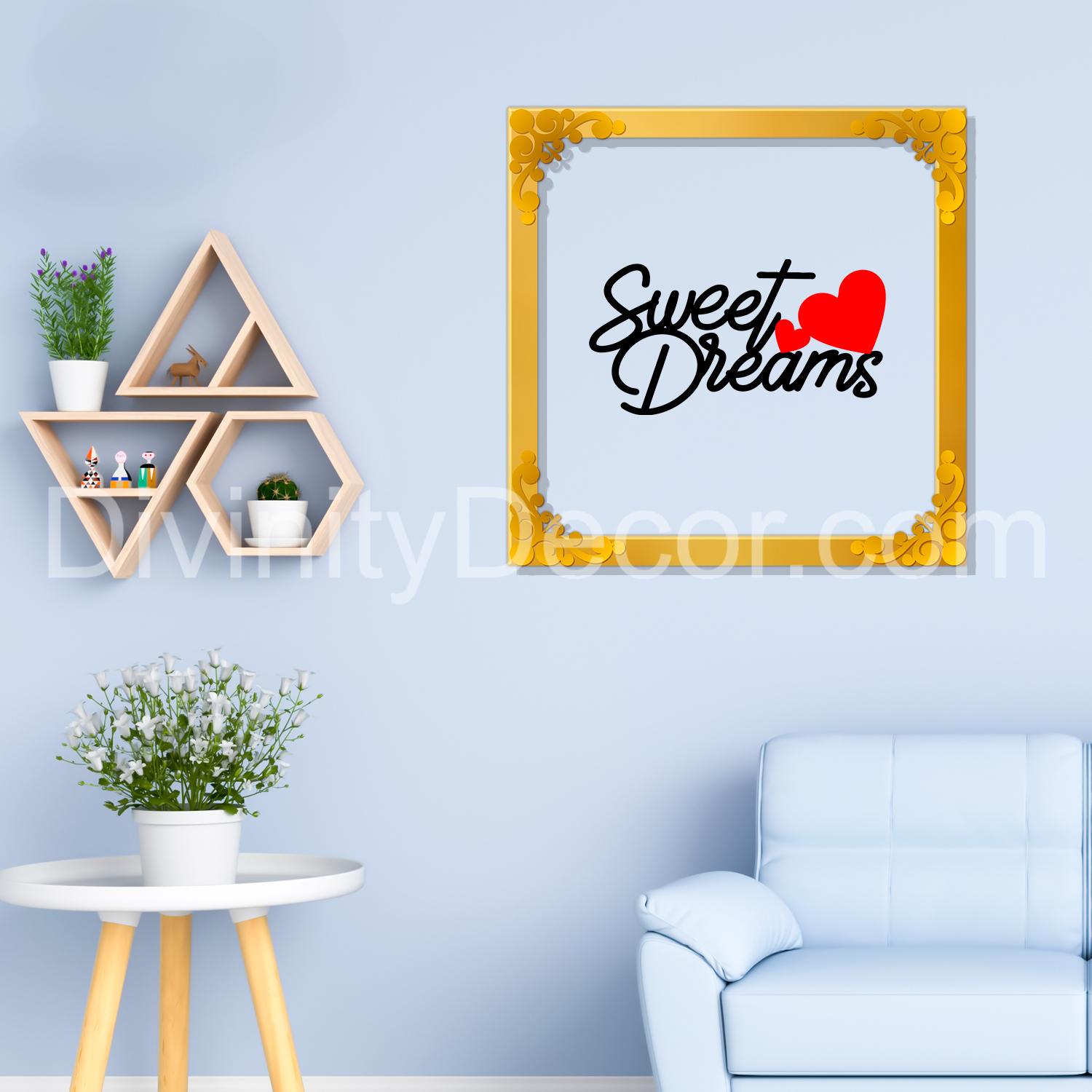 Sweet dreams Golden Plaque for Gifting, Wall Decor Clear UV print with Golden Border-157