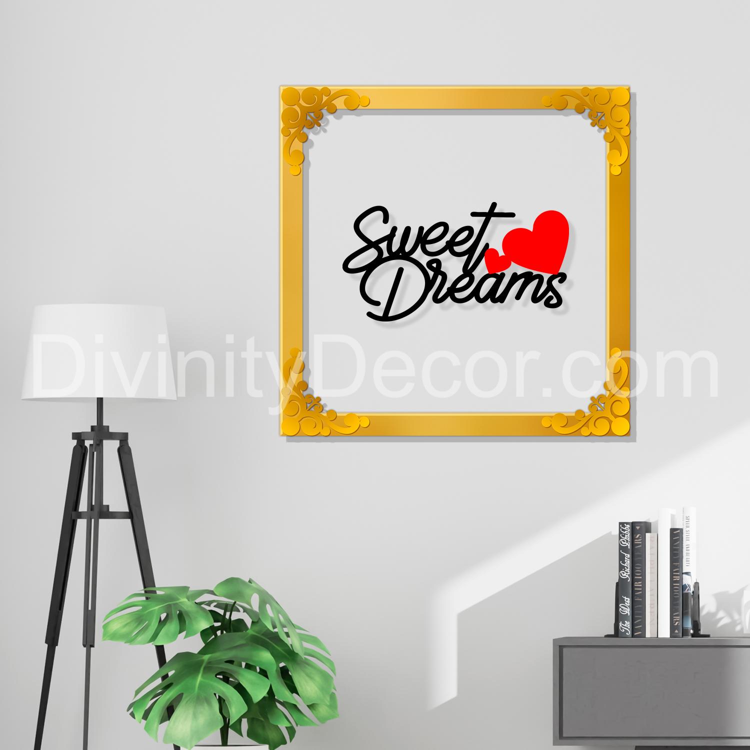 Sweet dreams Golden Plaque for Gifting, Wall Decor Clear UV print with Golden Border-157