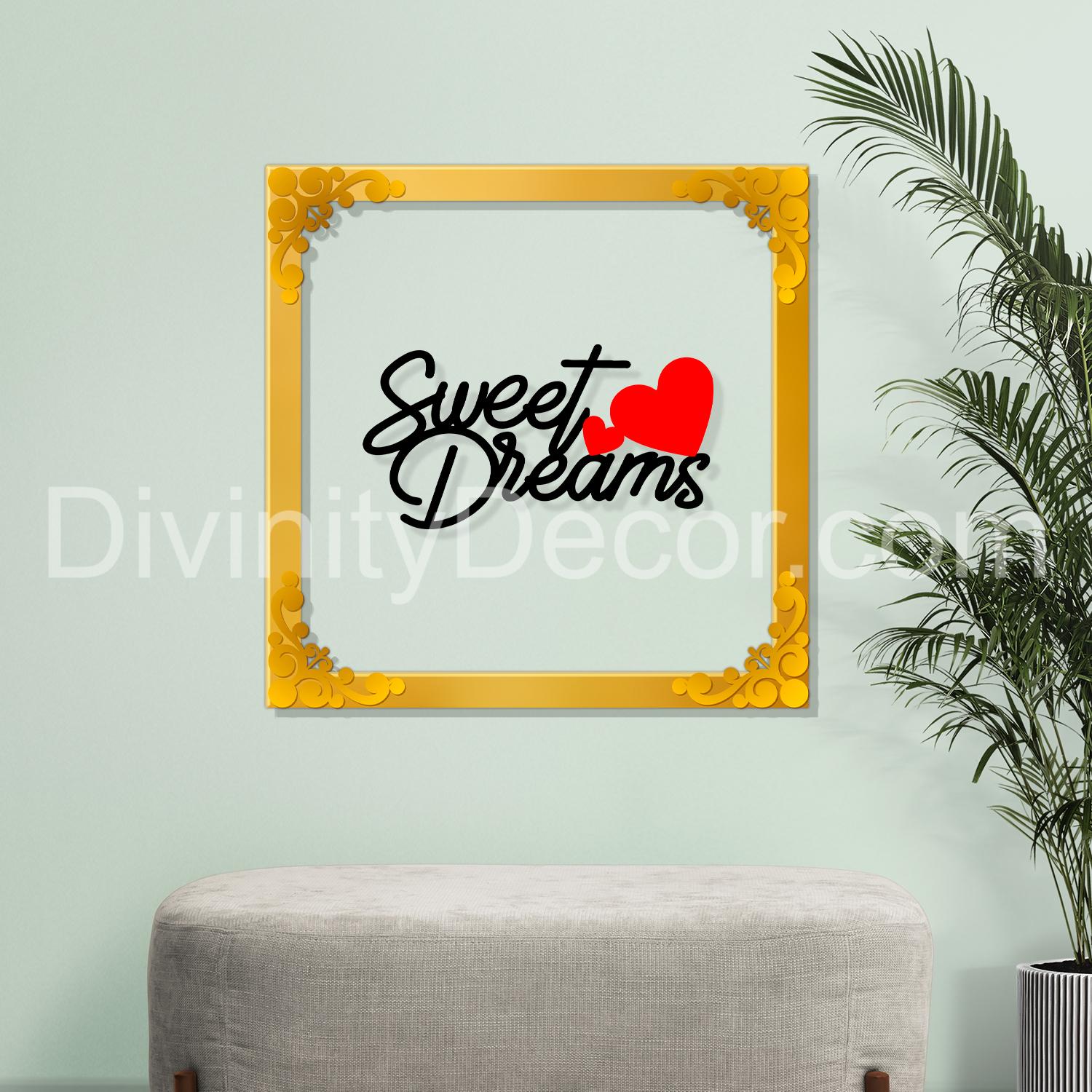 Sweet dreams Golden Plaque for Gifting, Wall Decor Clear UV print with Golden Border-157