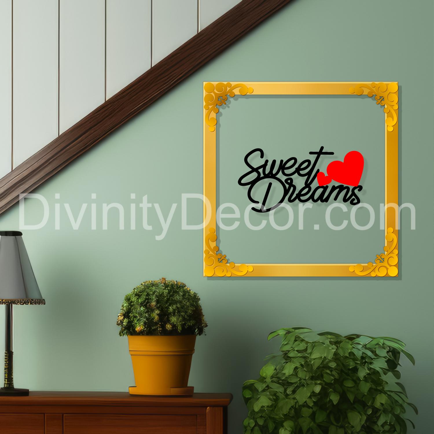 Sweet dreams Golden Plaque for Gifting, Wall Decor Clear UV print with Golden Border-157