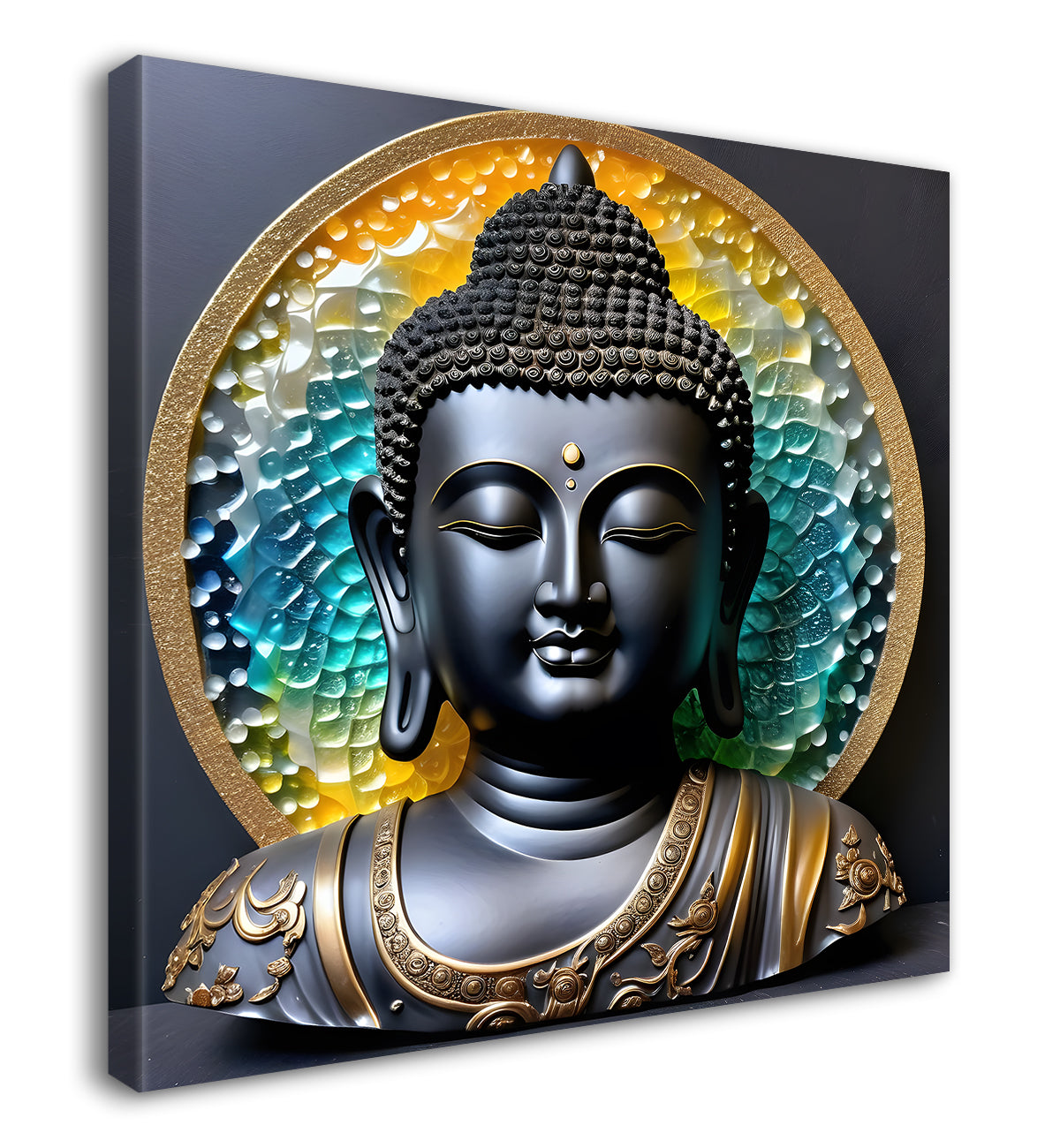 Lord Buddha Rasin art marble finish Golden painting 24x24 inch Buddha-S-157