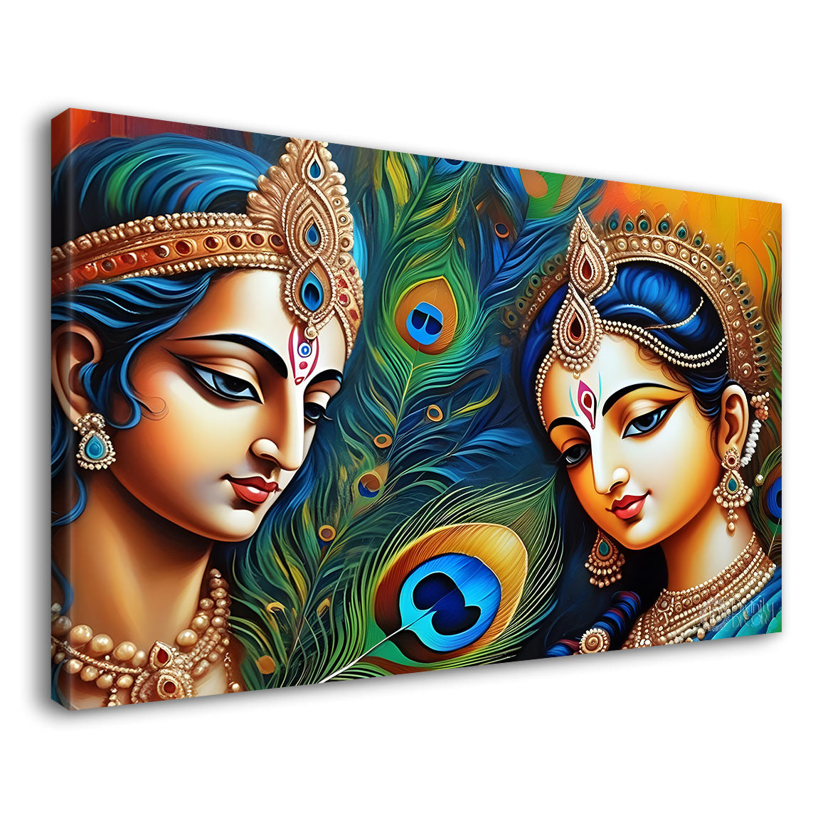 Krishna and Radha with yellow and peacock feather background painting Canvas Painting - Design - Krishna-157