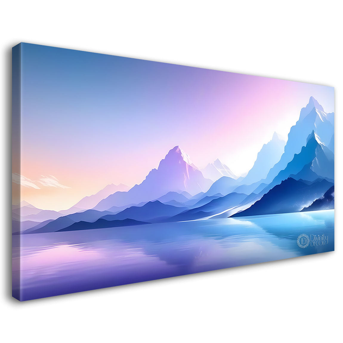 Mountains with river in purple and blue textured water color art Canvas Painting - Nature Art -157