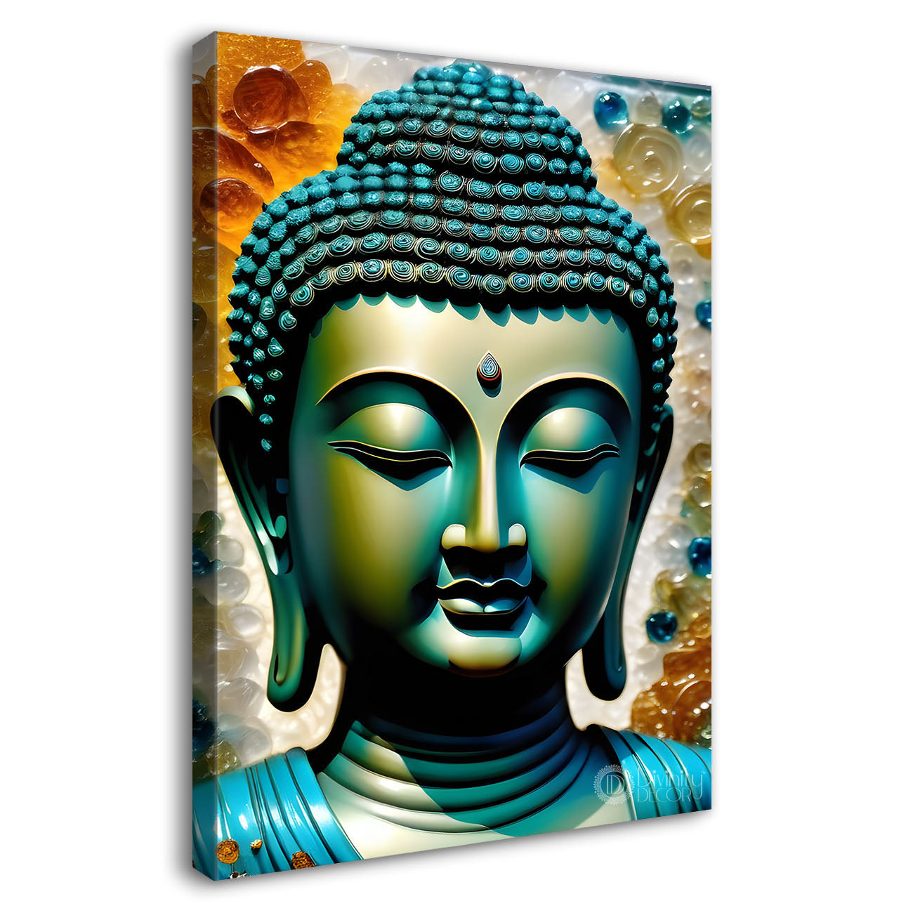 Blue buddha with colourufl texturd painting - Buddha-V-157