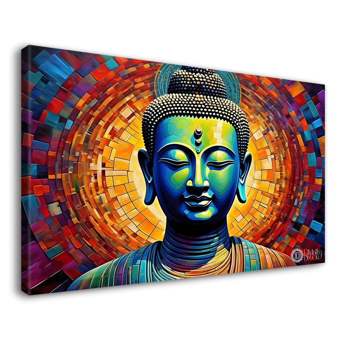 Blue buddha with colorful background textured painting Canvas Wall Painting - Buddha-158