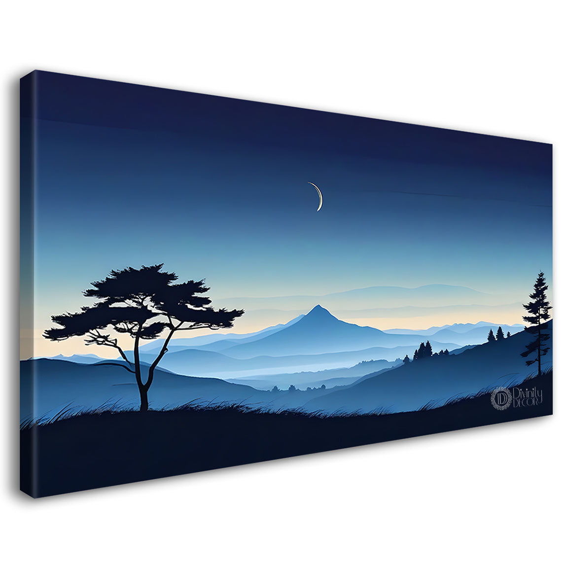 Mountains with trees in textured water color painting Canvas Painting - Nature Art -158