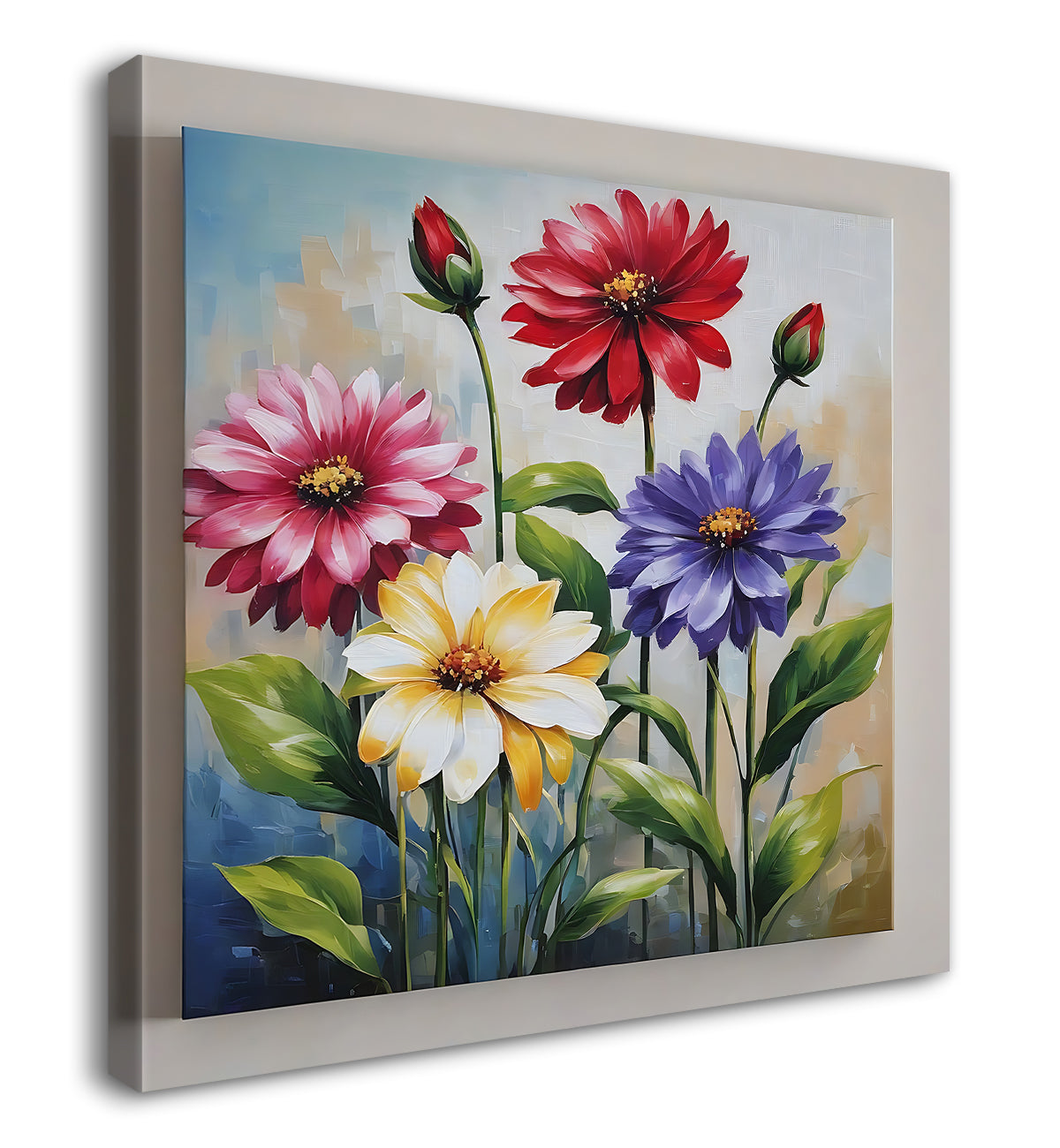 Colourful  flowers in grey textured painting - Flower-S-158
