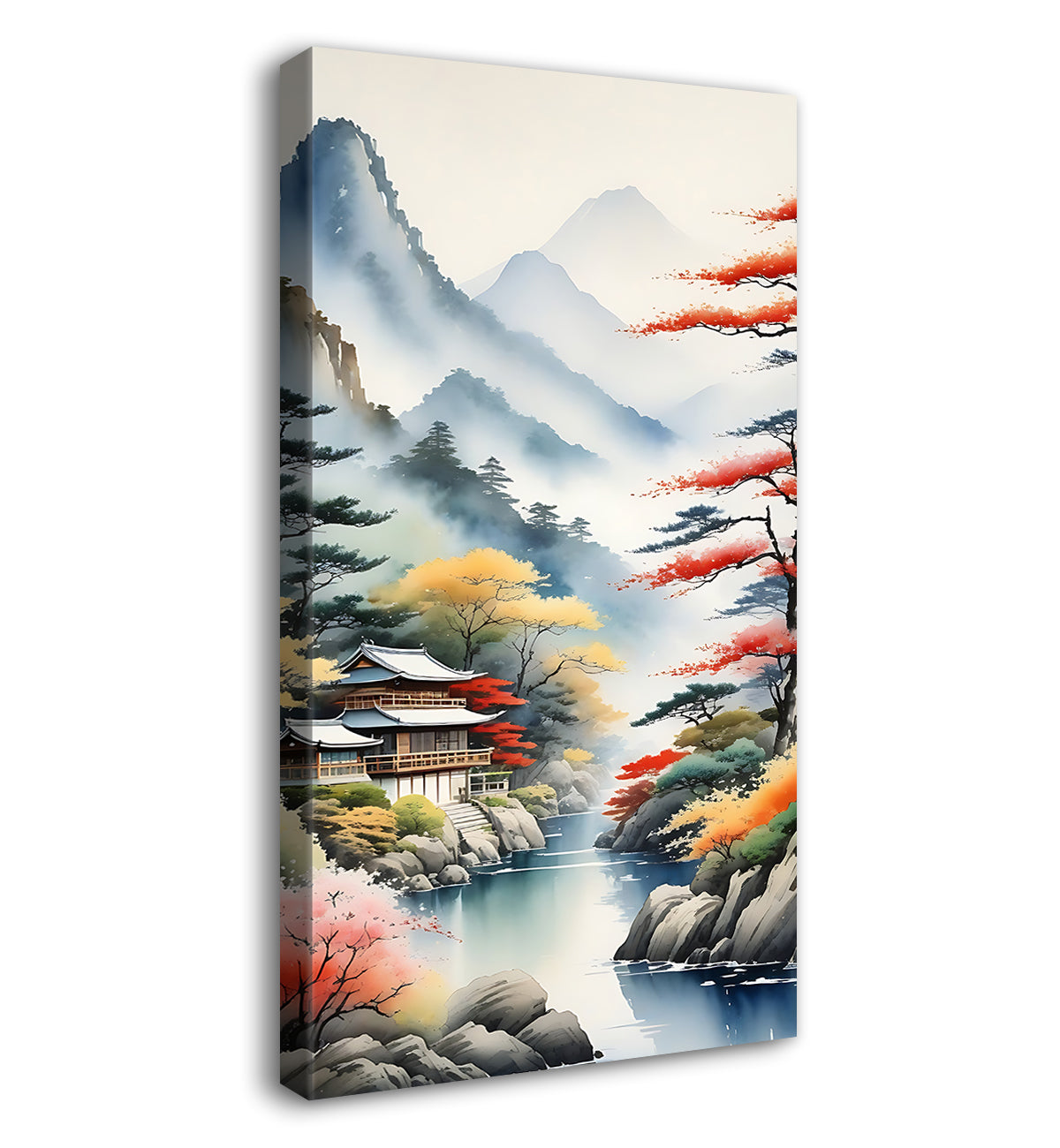 Mountains with lake and some greenery textured painting Canvas Painting - Nature Art -V-158