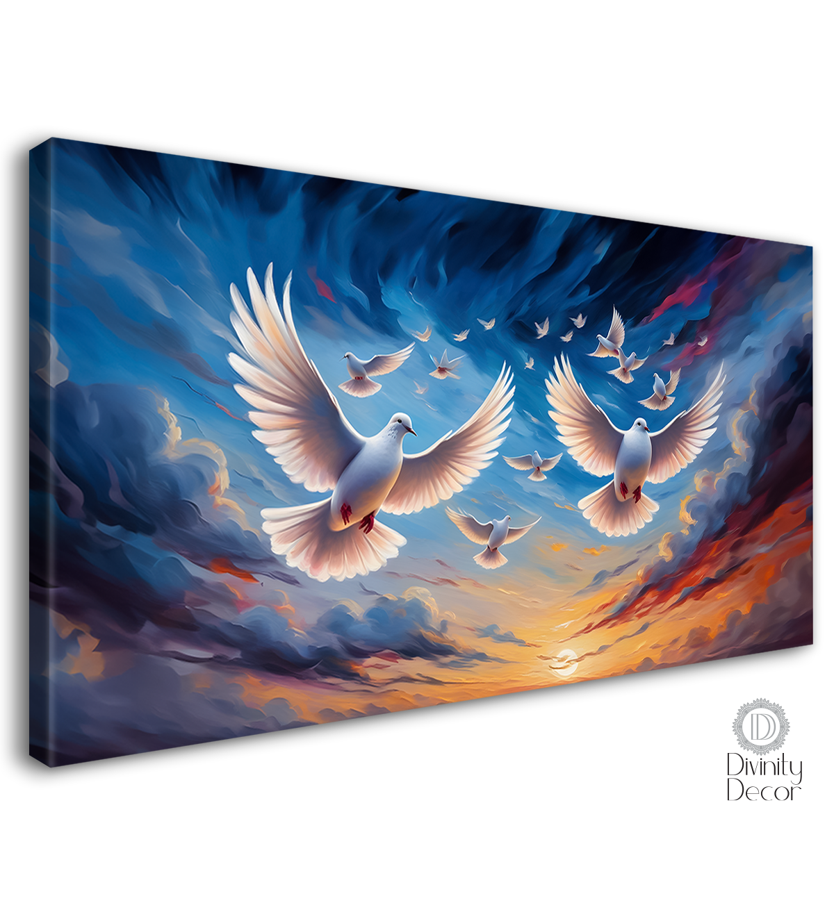 Two white pigeons flying in the sky textured art. - Design - Animal - 158